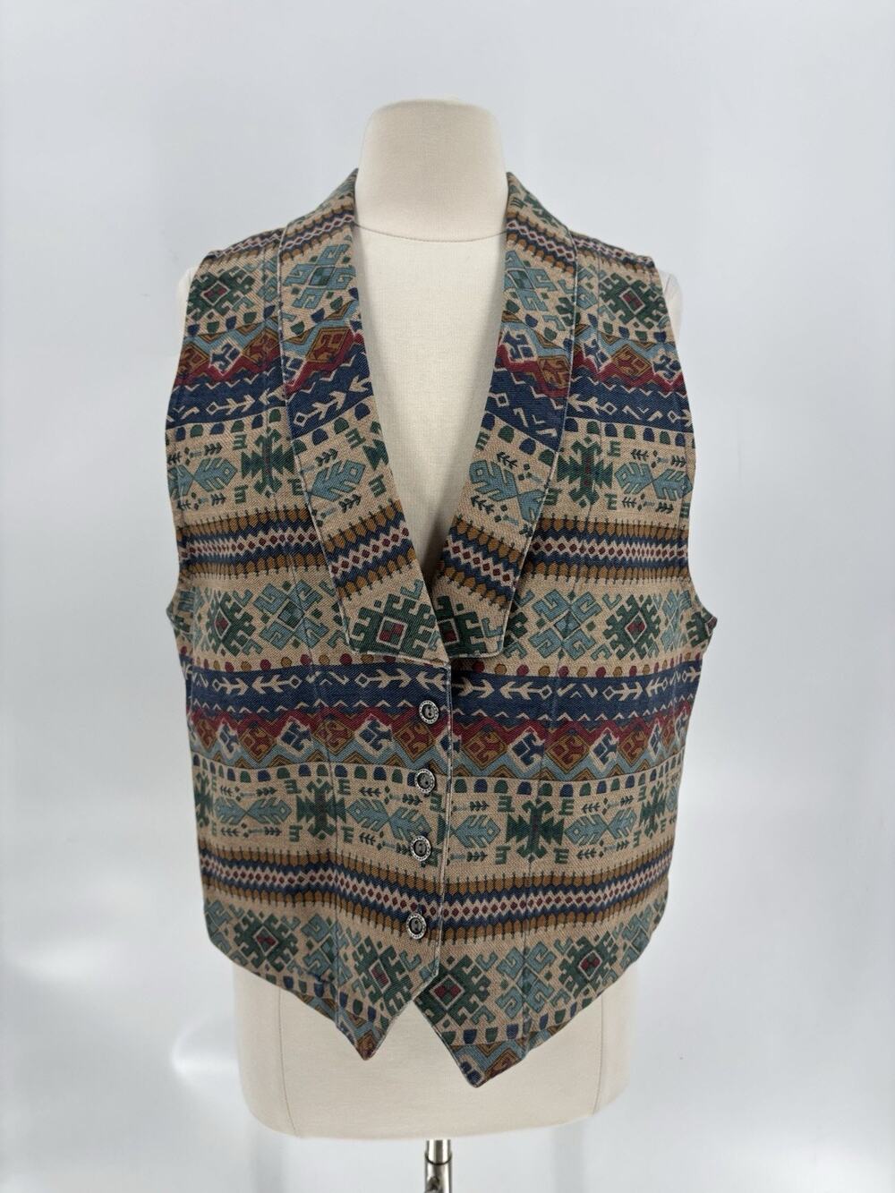 Vintage Susan Bristol Vest Womens Large Multicolor Tribal Southwestern Button